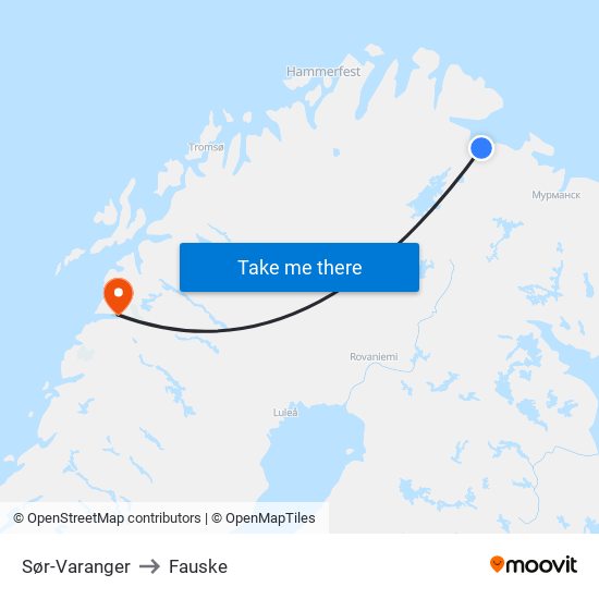 Sør-Varanger to Fauske map