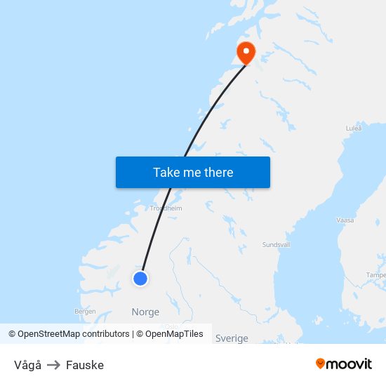 Vågå to Fauske map