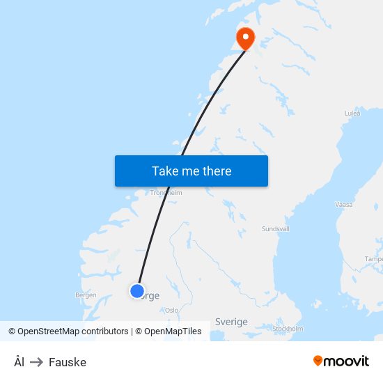 Ål to Fauske map