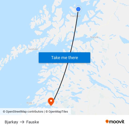 Bjarkøy to Fauske map