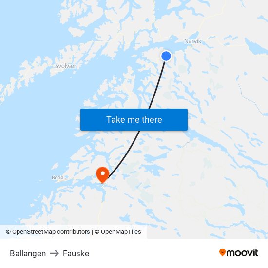 Ballangen to Fauske map