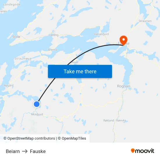 Beiarn to Fauske map