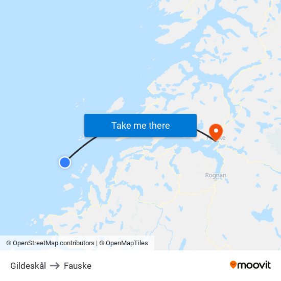 Gildeskål to Fauske map