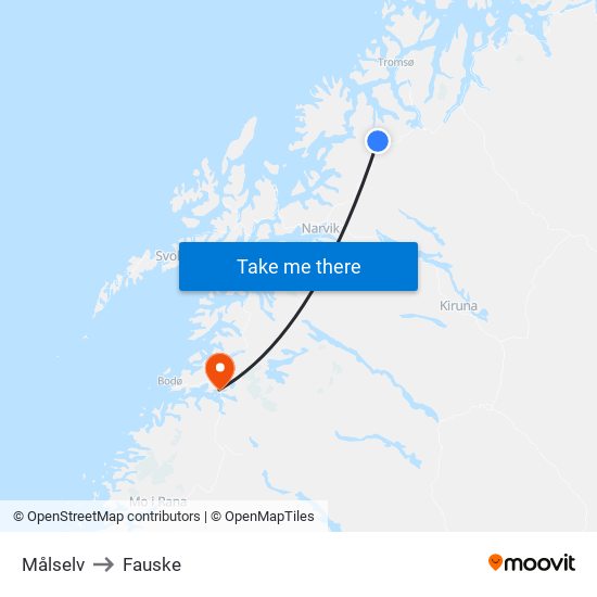 Målselv to Fauske map