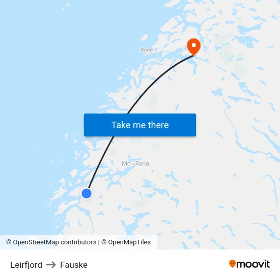 Leirfjord to Fauske map