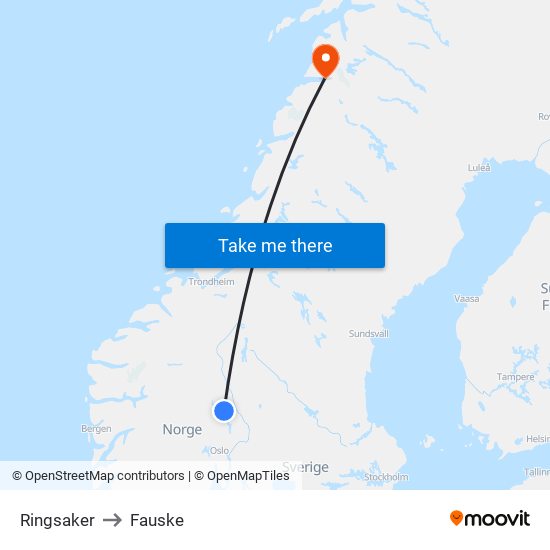 Ringsaker to Fauske map