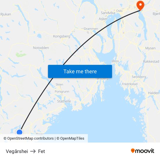 Vegårshei to Fet map