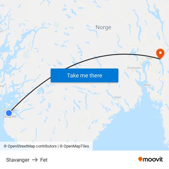 Stavanger to Fet map