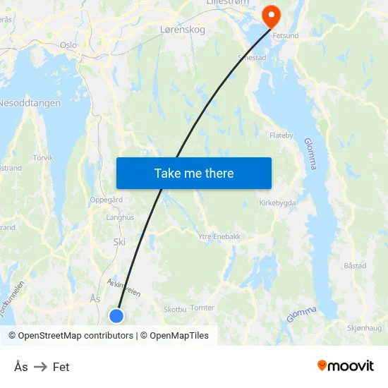 Ås to Fet map