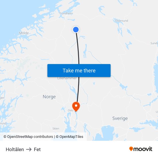 Holtålen to Fet map