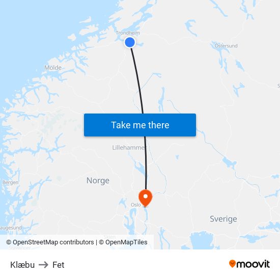 Klæbu to Fet map