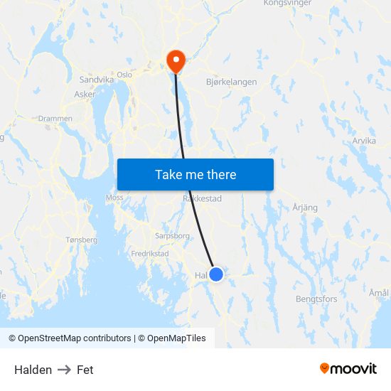 Halden to Fet map