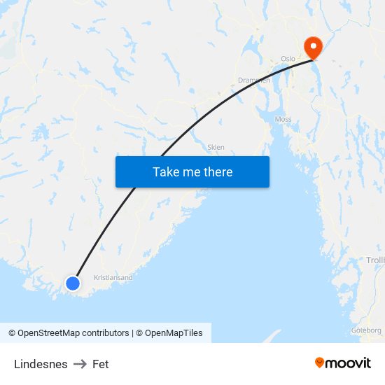 Lindesnes to Fet map