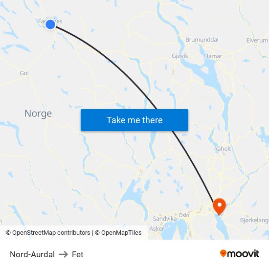 Nord-Aurdal to Fet map