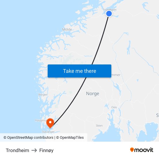 Trondheim to Finnøy map
