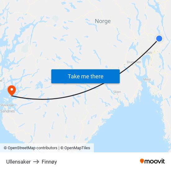 Ullensaker to Finnøy map