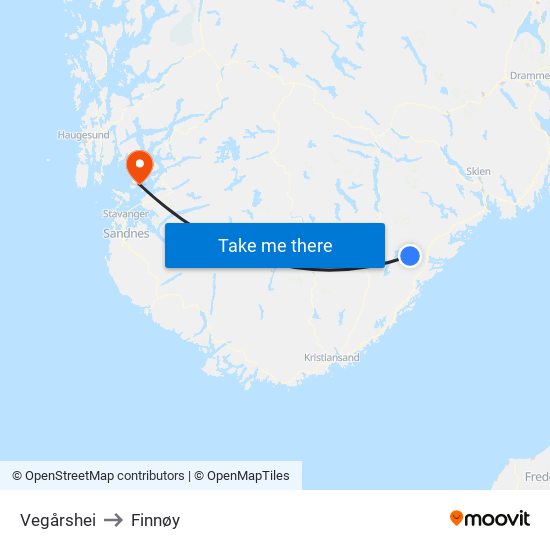 Vegårshei to Finnøy map