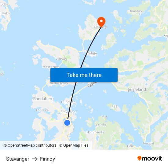 Stavanger to Finnøy map