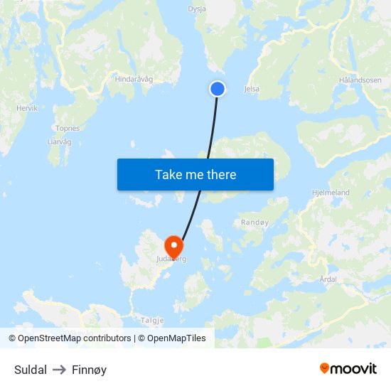 Suldal to Finnøy map