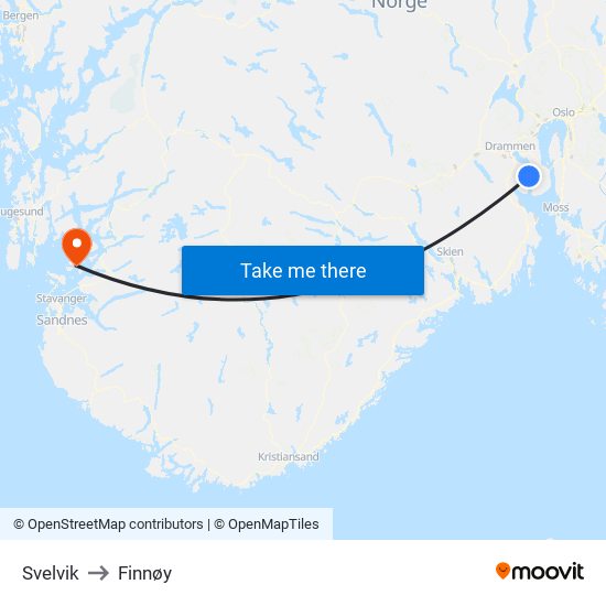 Svelvik to Finnøy map