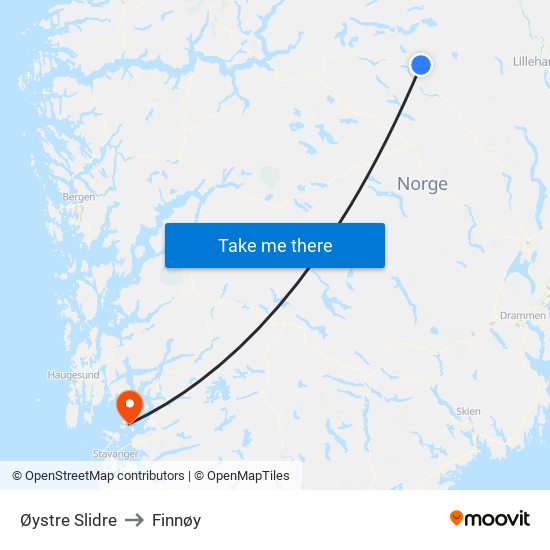 Øystre Slidre to Finnøy map