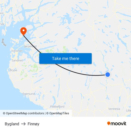 Bygland to Finnøy map