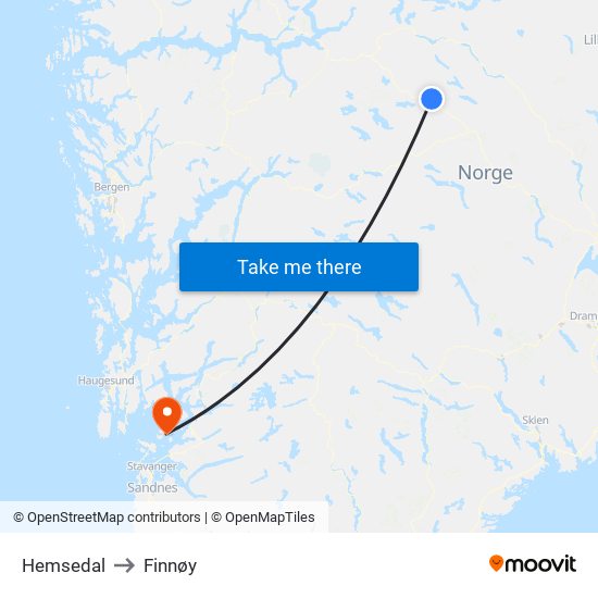 Hemsedal to Finnøy map