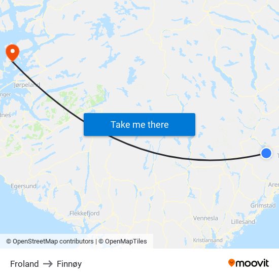 Froland to Finnøy map