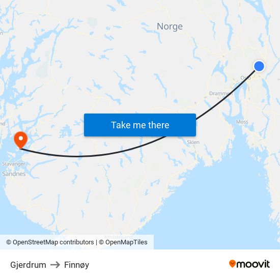 Gjerdrum to Finnøy map