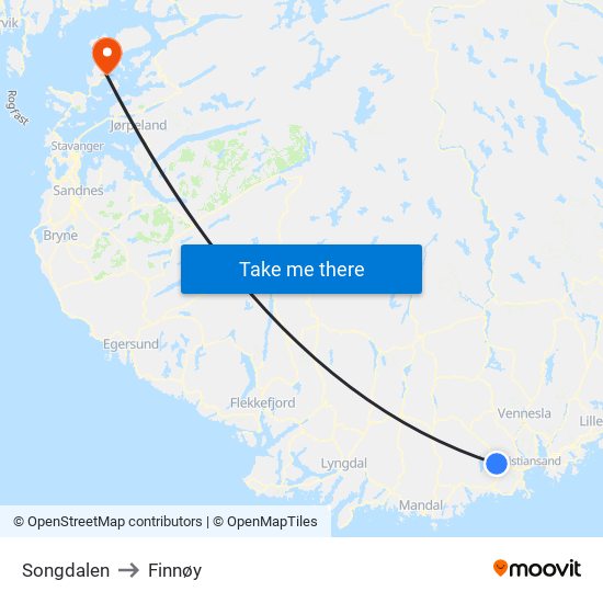 Songdalen to Finnøy map