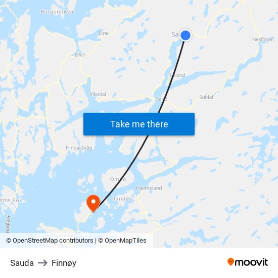 Sauda to Finnøy map