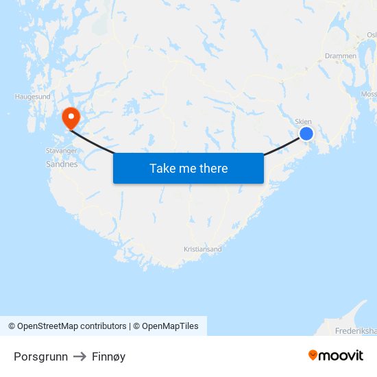 Porsgrunn to Finnøy map