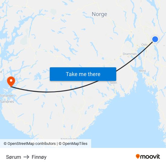 Sørum to Finnøy map