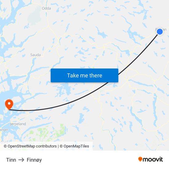 Tinn to Finnøy map