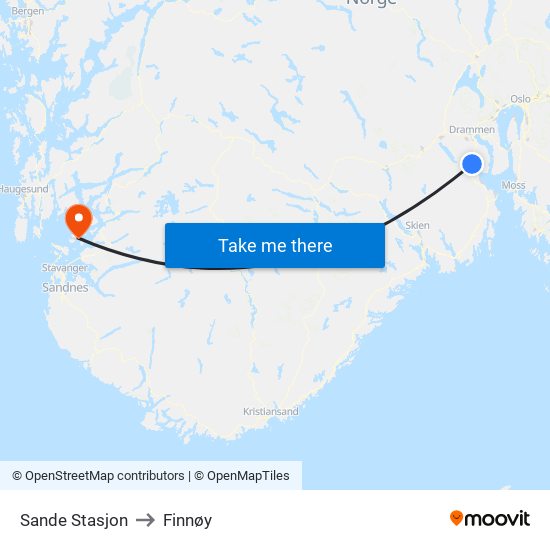 Sande Stasjon to Finnøy map