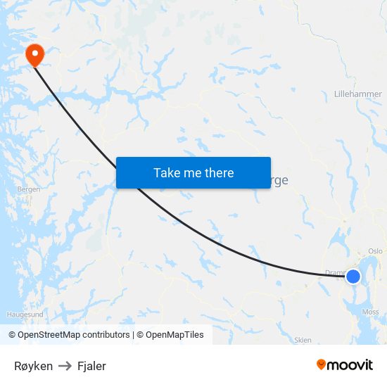 Røyken to Fjaler map