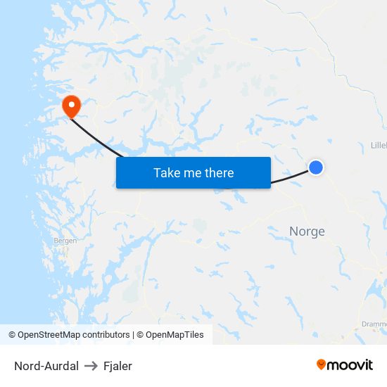 Nord-Aurdal to Fjaler map