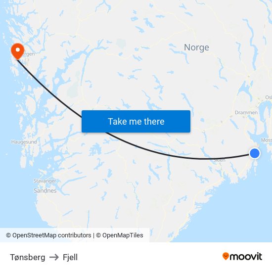 Tønsberg to Fjell map