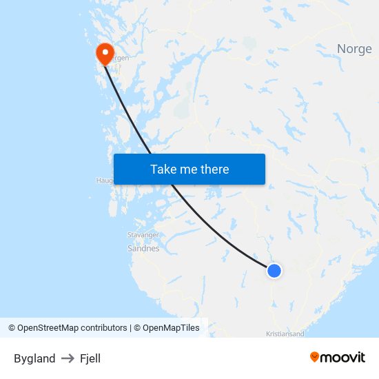 Bygland to Fjell map