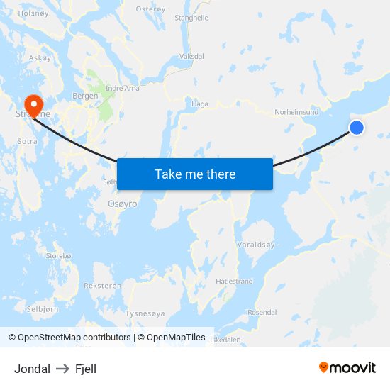 Jondal to Fjell map