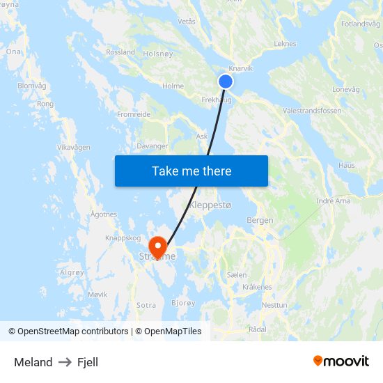 Meland to Fjell map