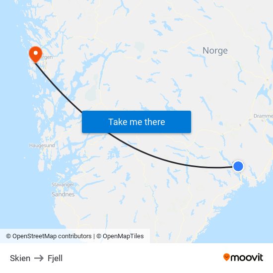 Skien to Fjell map