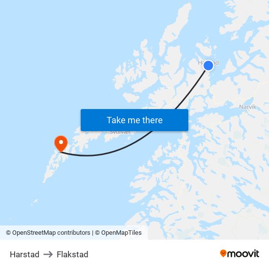 Harstad to Flakstad map