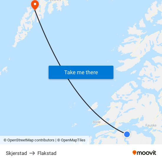 Skjerstad to Flakstad map