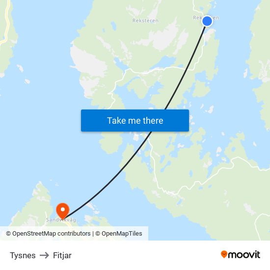 Tysnes to Fitjar map