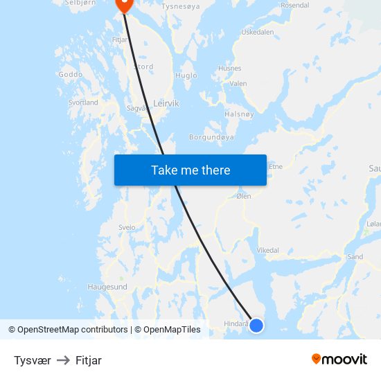 Tysvær to Fitjar map