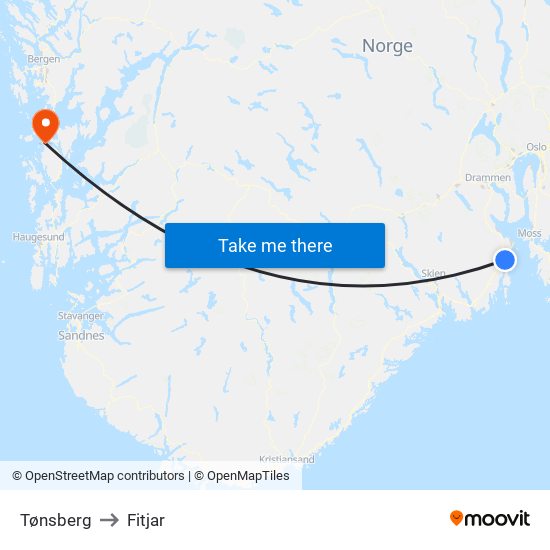 Tønsberg to Fitjar map