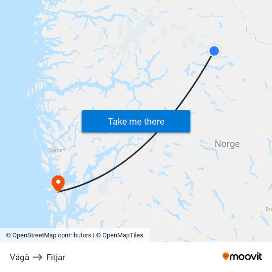 Vågå to Fitjar map