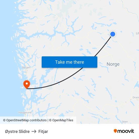 Øystre Slidre to Fitjar map