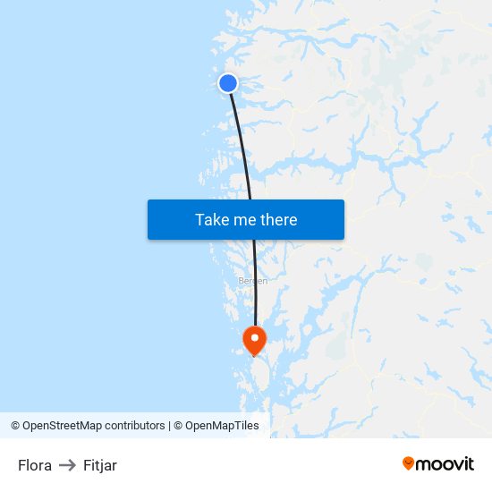 Flora to Fitjar map